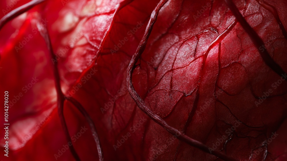 Fototapeta premium Intricate Red Flower Petals: A Macro Photography Masterpiece