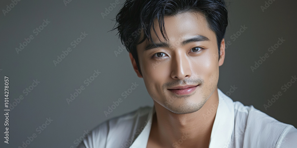 A handsome Japanese man wearing a white shirt, generative AI A handsome Japanese man wearing a white shirt, generative AI
