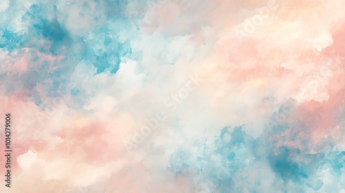 A soft pastel dreamscape with swirling clouds in a tranquil, abstract composition background