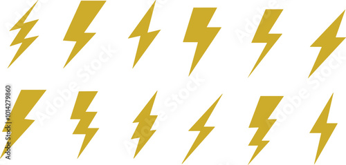flash lightning bolt icon set. Electric power symbol. Energy sign, vector illustration. charge sign. Thunder strike electricity linear symbol. Thunderbolt flash. Powerful electrical discharge hitting.