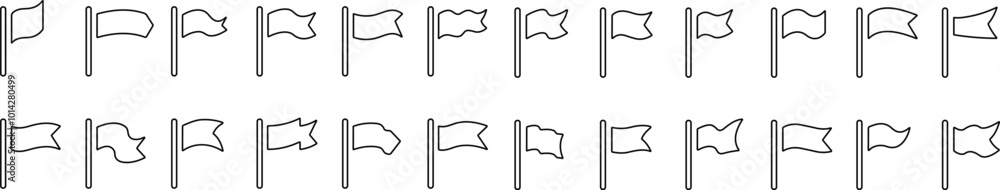 Flags pin icons collection. Set of black flag icons. Line Vector illustration. Waving Flag icon group. Pennant icon in glyph. Black pennant banner. Location map mark pointer. Flags pin icons collection. Set of black flag icons. Line Vector illustration. Waving Flag icon group. Pennant icon in glyph. Black pennant banner. Location map mark pointer.