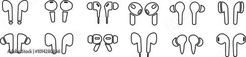 HandFree icon set. Headphones wireless earphones line icon collection. Headset silhouette. Hand free group.