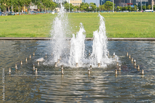 A beautiful water fountain in the city photo