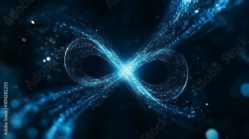 Abstract glowing blue infinity symbol on black background.