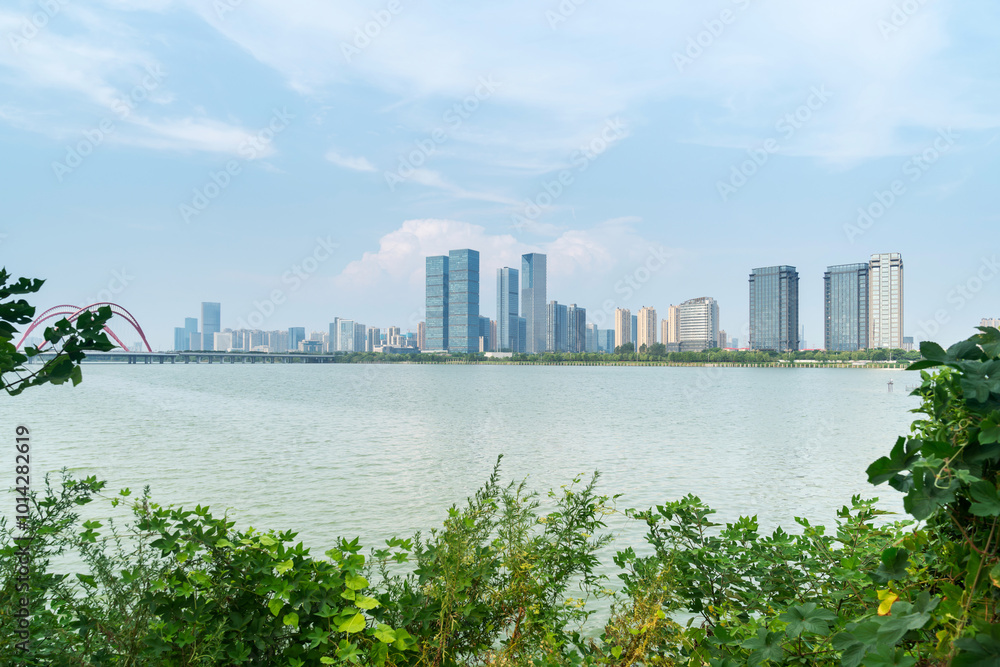 Fototapeta premium Lakeside modern office building in China