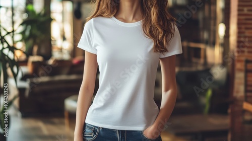 Blank white t-shirt mockup clothing apparel woman.