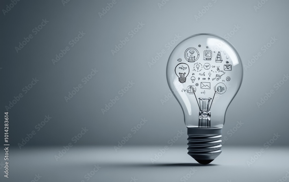 A light bulb with a variety of business icons drawn inside, representing ideas and innovation. A light bulb with a variety of business icons drawn inside, representing ideas and innovation.