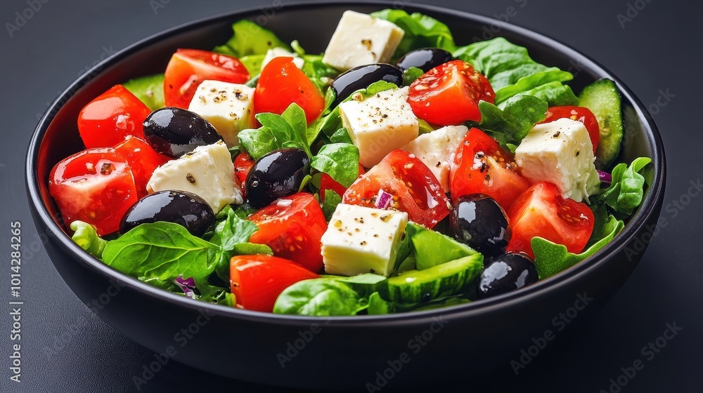 Greek Salad With Cheese And Olives Isolated Vegetarian Natural Food With Vegetables Greek Salad With Cheese And Olives Isolated Vegetarian Natural Food With Vegetables