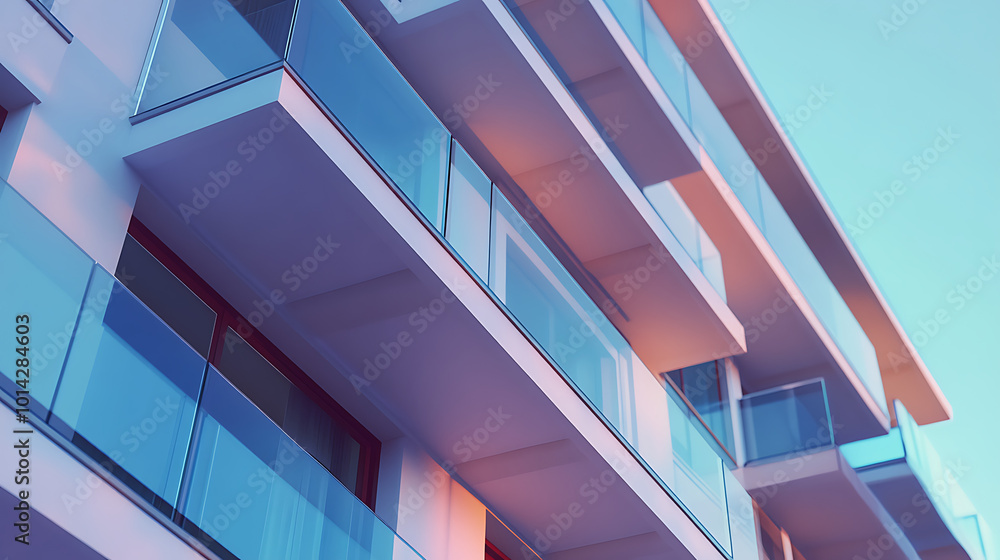 Apartments: A modern apartment building with balconies and glass railings. Apartments: A modern apartment building with balconies and glass railings.
