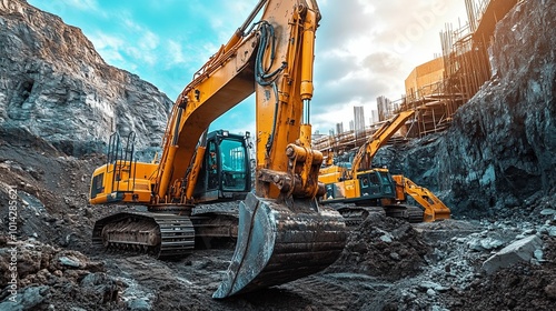 Excavator Digging In Construction Site