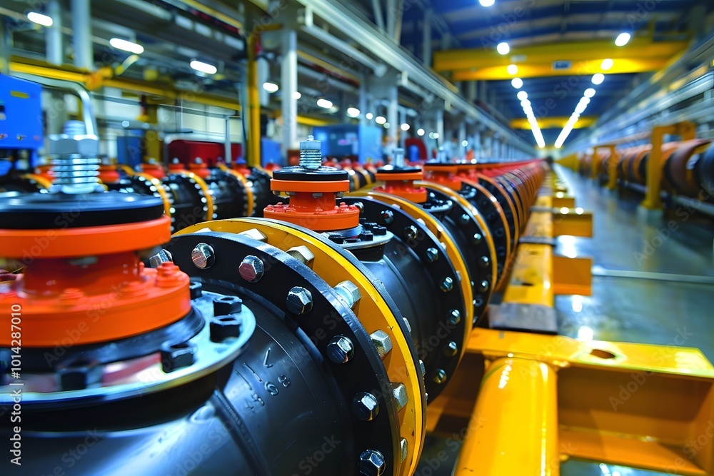 Close-up of industrial pipes and red valves. Close-up of industrial pipes and red valves.