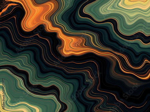 Fluid Abstract Halloween Background with Swirling Black, Orange, and Green