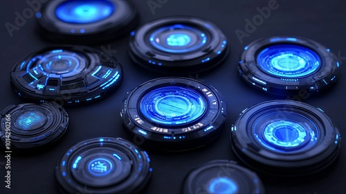 Futuristic Glowing Blue Circular Devices