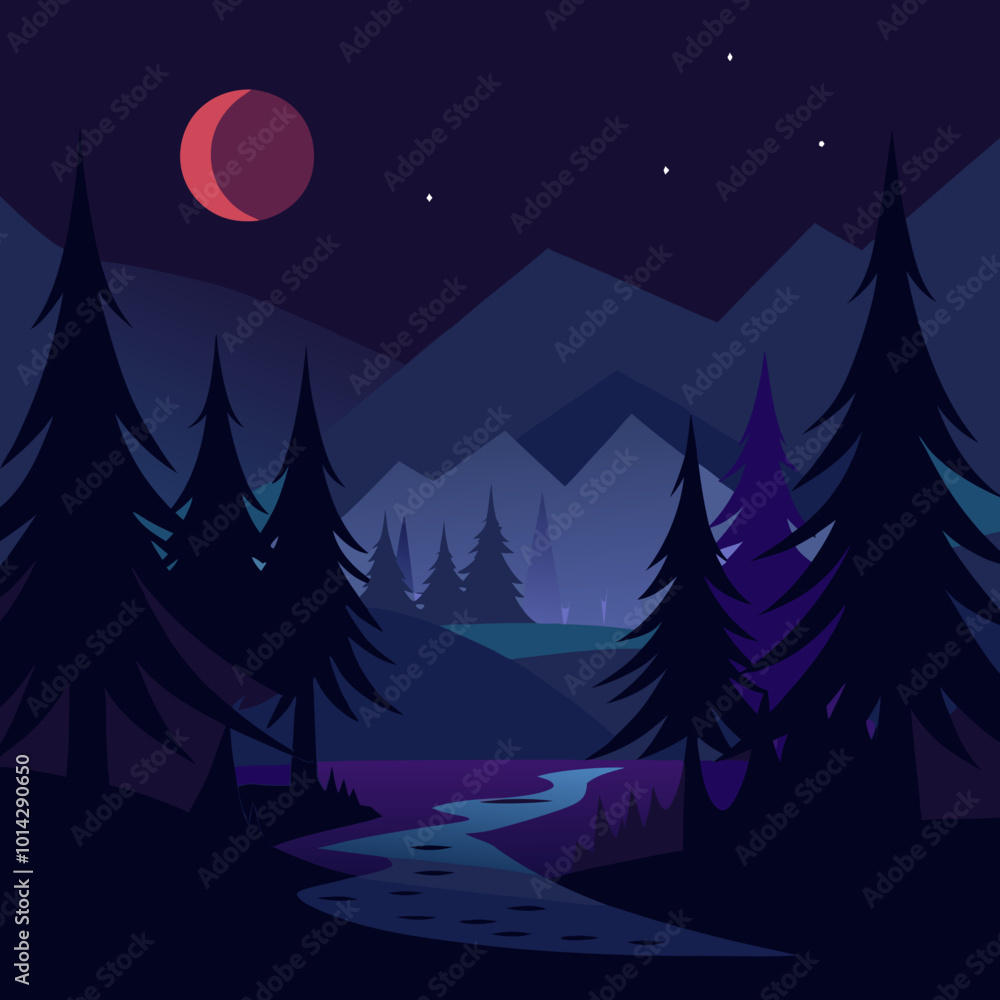 Naklejka premium A beautiful picture of nature in the dark dark night of deep forest