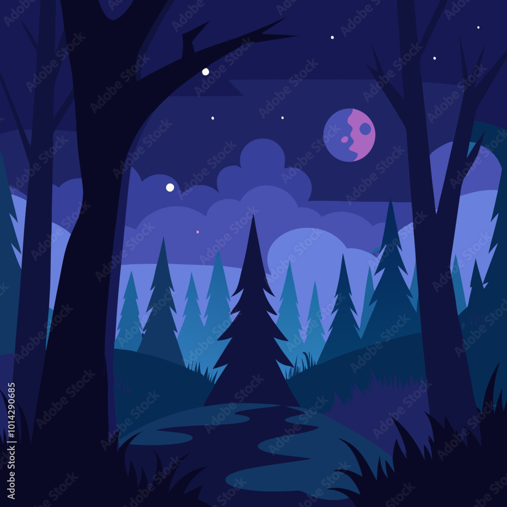 Fototapeta premium A beautiful picture of nature in the dark dark night of deep forest