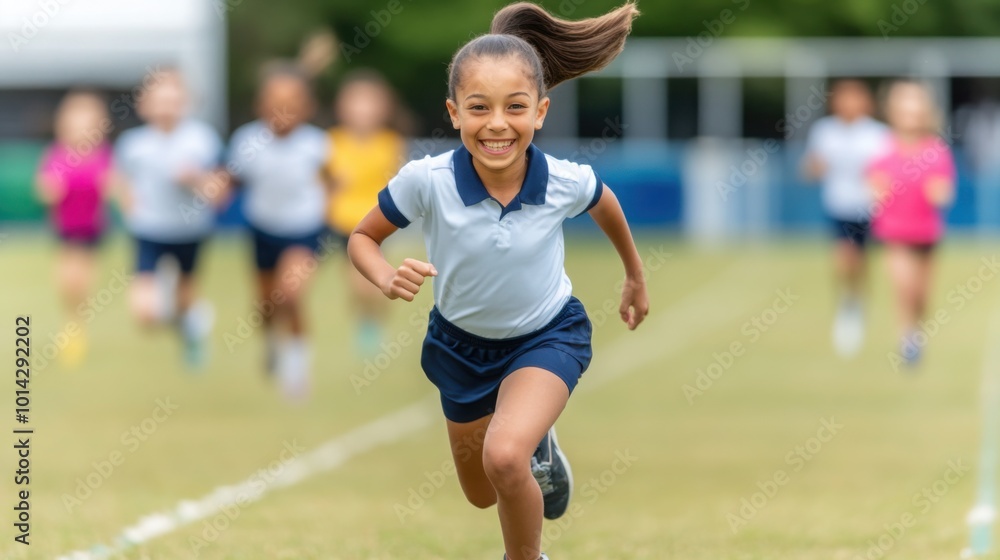Children Competing in a Sprint on Grass Field Children Competing in a Sprint on Grass Field