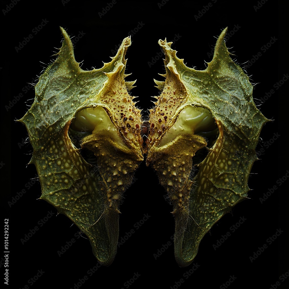 Close Up of a Symmetrical Seed Pod with a Black Background Close Up of a Symmetrical Seed Pod with a Black Background