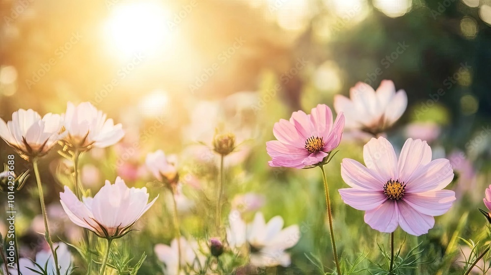 Cosmos Flower Blossom in Full Bloom with Delicate Petals Cosmos Flower Blossom in Full Bloom with Delicate Petals