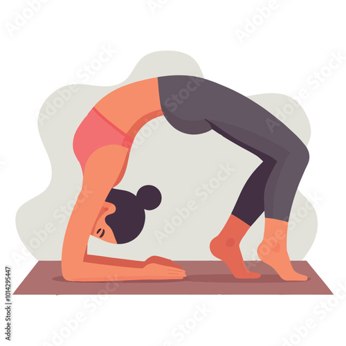 Woman doing bridge pose yoga flat cartoon vector