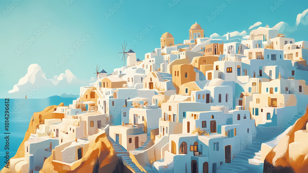 Fototapeta premium Santorini. Sky Islands. Illustration