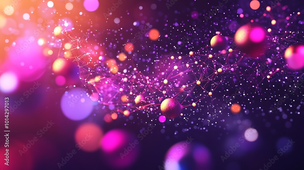 Abstract background with colorful bokeh and connected dots. Abstract background with colorful bokeh and connected dots.