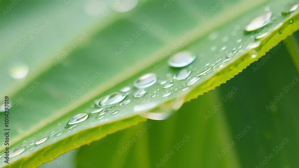 macro shot beautifully capturesvibrant banana leaf adorned sparkling water droplets enhancing lush green hues intricate textures evoking invigorating sense freshness againstsoft background plant macro shot beautifully capturesvibrant banana leaf adorned sparkling water droplets enhancing lush green hues intricate textures evoking invigorating sense freshness againstsoft background plant