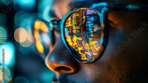 Wallpaper Mural Close-up of a Man's Eye with Code Reflected in Glasses Torontodigital.ca