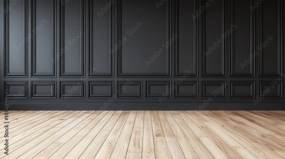 Black Wall Paneling Interior Design Mockup Empty Room 3D Render Black Wall Paneling Interior Design Mockup Empty Room 3D Render