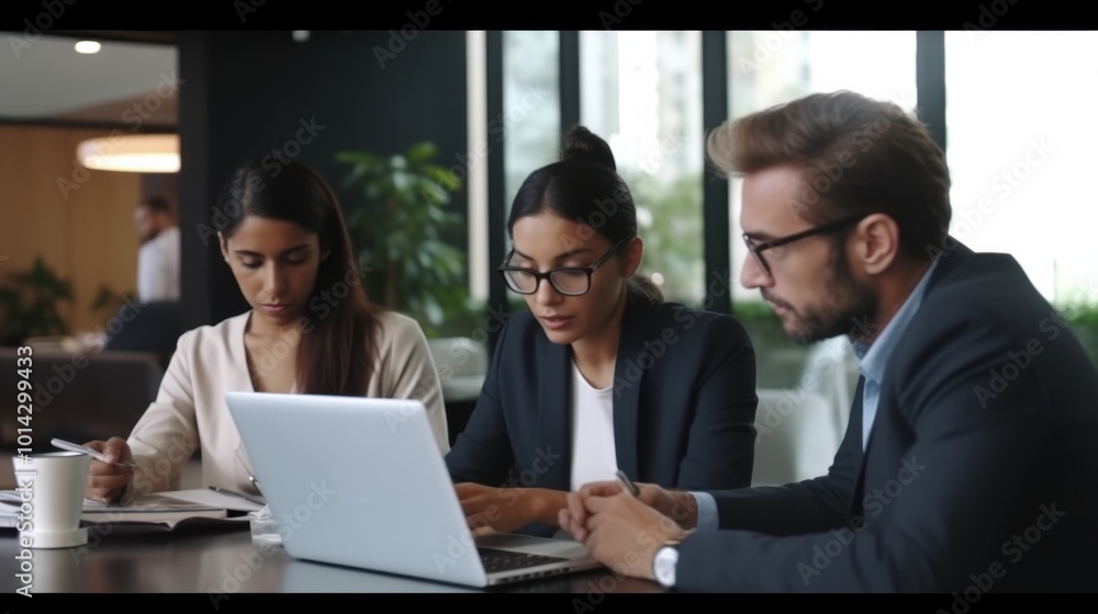 A diverse group discussing in an office, surrounded by laptops and paperwork, emphasizing teamwork and collaboration. A diverse group discussing in an office, surrounded by laptops and paperwork, emphasizing teamwork and collaboration.