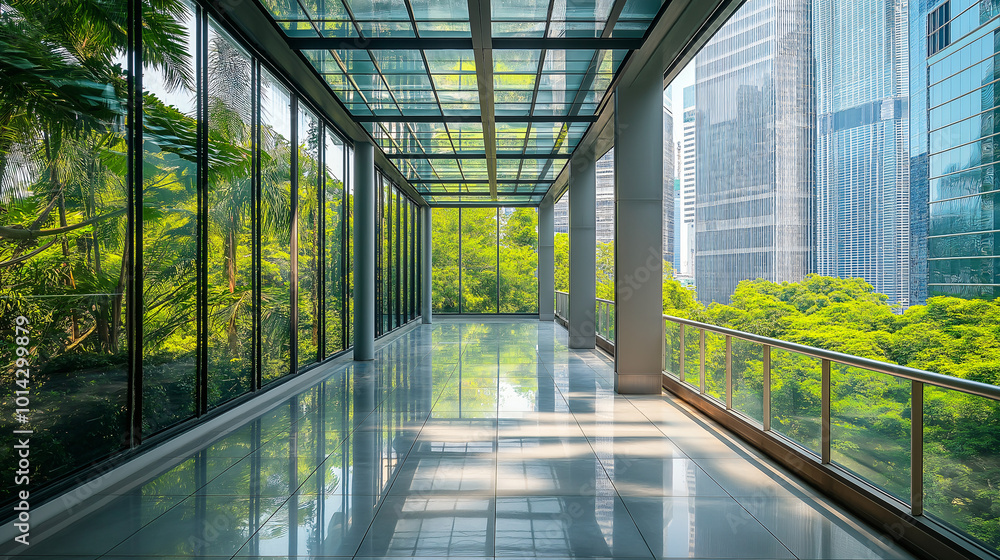 modern walkway skybridge in the city during morning time with greenery environment modern walkway skybridge in the city during morning time with greenery environment