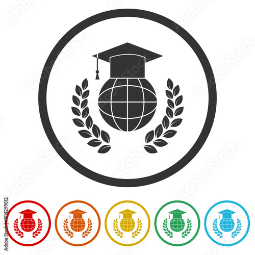 Education badge logo design. Set icons in color circle buttons
