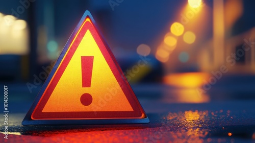  3D warning triangle featuring a bold exclamation mark, symbolizing caution and emergency alerts, calling attention to potential hazards and the importance of being aware. 