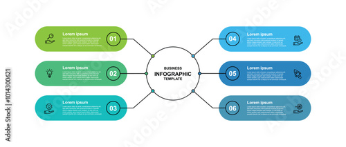 Design template infographic with 6 step process on circle diagram concept suitable for business information and web presentation
