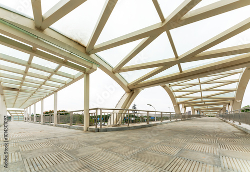 Inside of a modern overhead pedestrian bridge