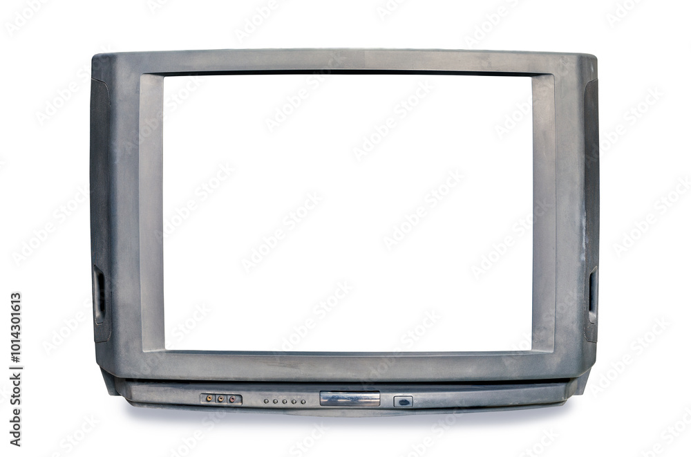 Old analog television isolated on white background. Retro TV style with clipping path, front view Old analog television isolated on white background. Retro TV style with clipping path, front view