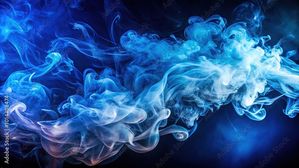 Obraz premium Blue and White Vape Smoke Artistry on Dark Blue Background for Visual Impact