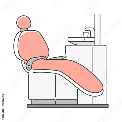 暖色、ピンクのモダンなデザインの歯医者さんの診察台・チェア、歯科診療ユニット