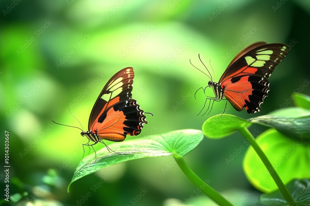 Beautiful butterflies resting on a green leaf, showcasing their delicate wings in vibrant colors. The serene natural setting highlights the elegance of the butterflies as they peacefully perch Beautiful butterflies resting on a green leaf, showcasing their delicate wings in vibrant colors. The serene natural setting highlights the elegance of the butterflies as they peacefully perch