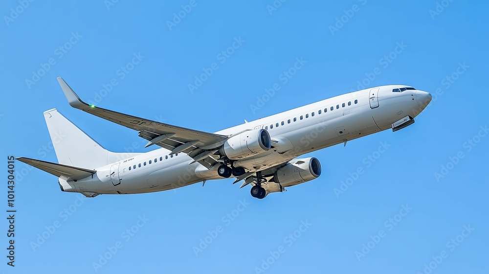White Boeing 737 Airplane Ascending in Clear Blue Sky White Boeing 737 Airplane Ascending in Clear Blue Sky
