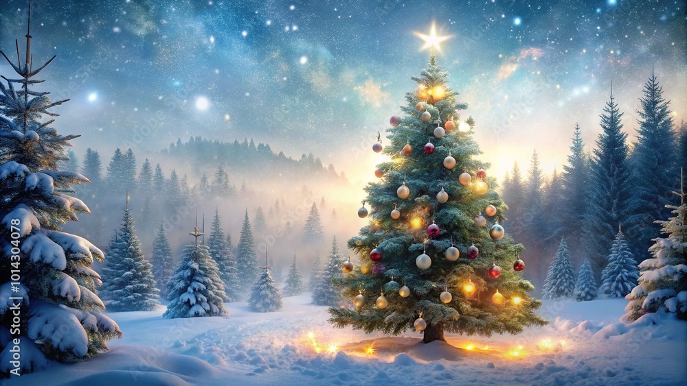 Enchanting Christmas Tree in a Winter Forest - Double Exposure Photography Enchanting Christmas Tree in a Winter Forest - Double Exposure Photography