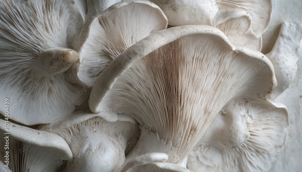 Close-up of fresh oyster mushrooms with a white background. Close-up of fresh oyster mushrooms with a white background.