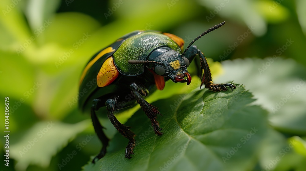 Vibrant Green and Yellow Beetle on a Leaf Vibrant Green and Yellow Beetle on a Leaf