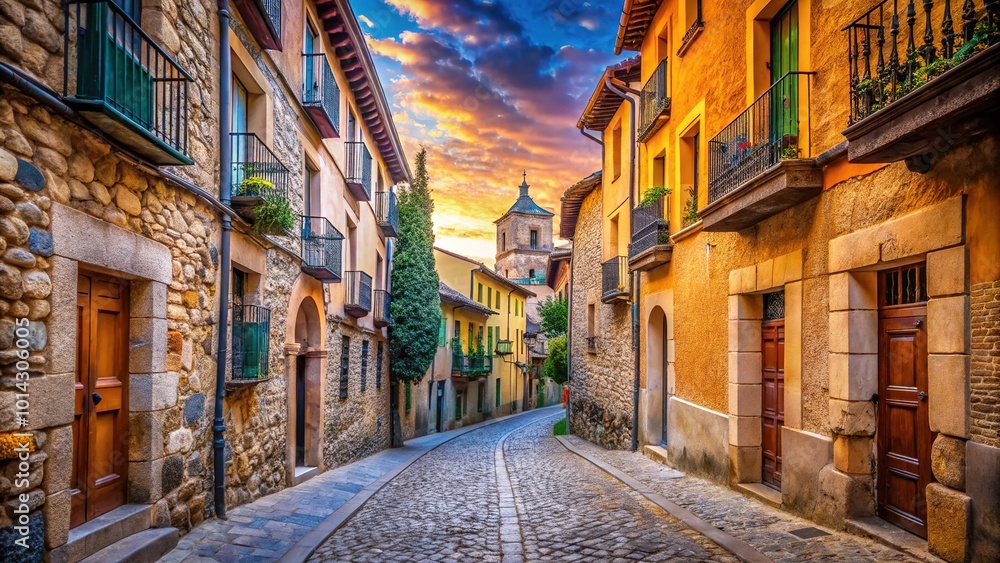Fototapeta premium Narrow Street in Old Town Segovia, Spain - Historic Charm and Architectural Beauty