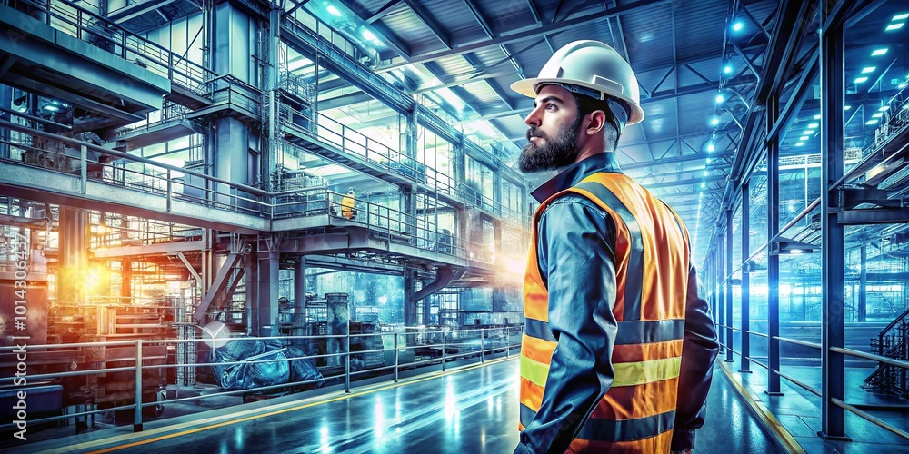 Professional Heavy Industry Engineer Overseeing Production Process in Factory Environment Professional Heavy Industry Engineer Overseeing Production Process in Factory Environment