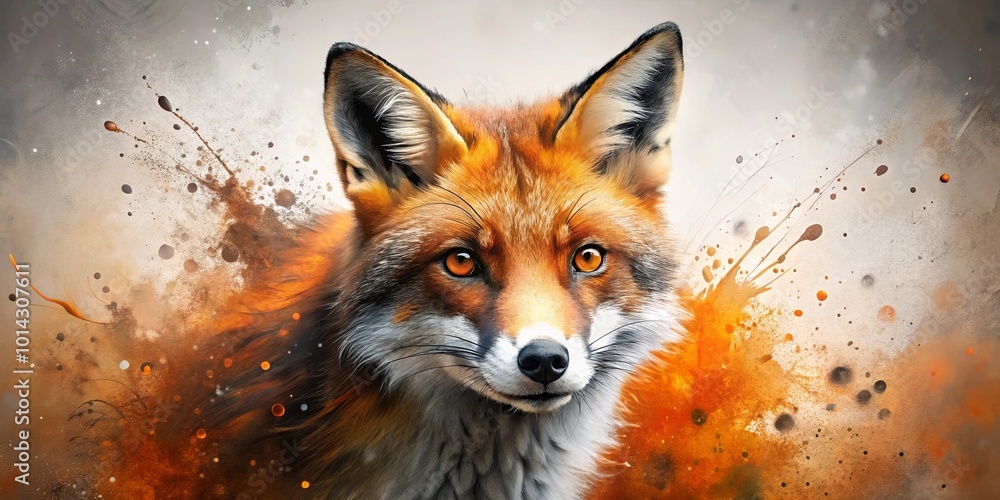 Fototapeta premium A Striking Portrait of a Fox Amidst a Burst of Orange and Gray Hues