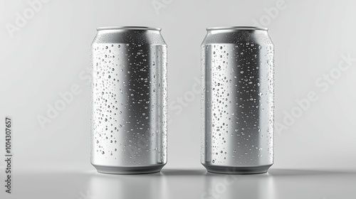 Two Silver Aluminum Cans with Water Droplets