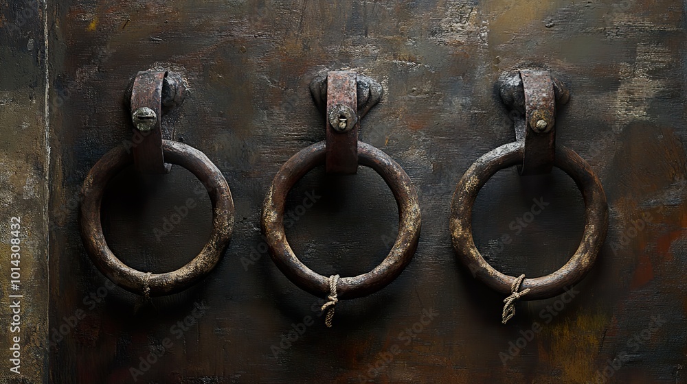 Rustic Metal Rings on Old Door Rustic Metal Rings on Old Door