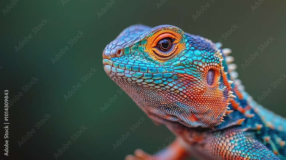 Obraz premium Close up of a Vibrant Blue and Orange Lizard with a Sharp Eye