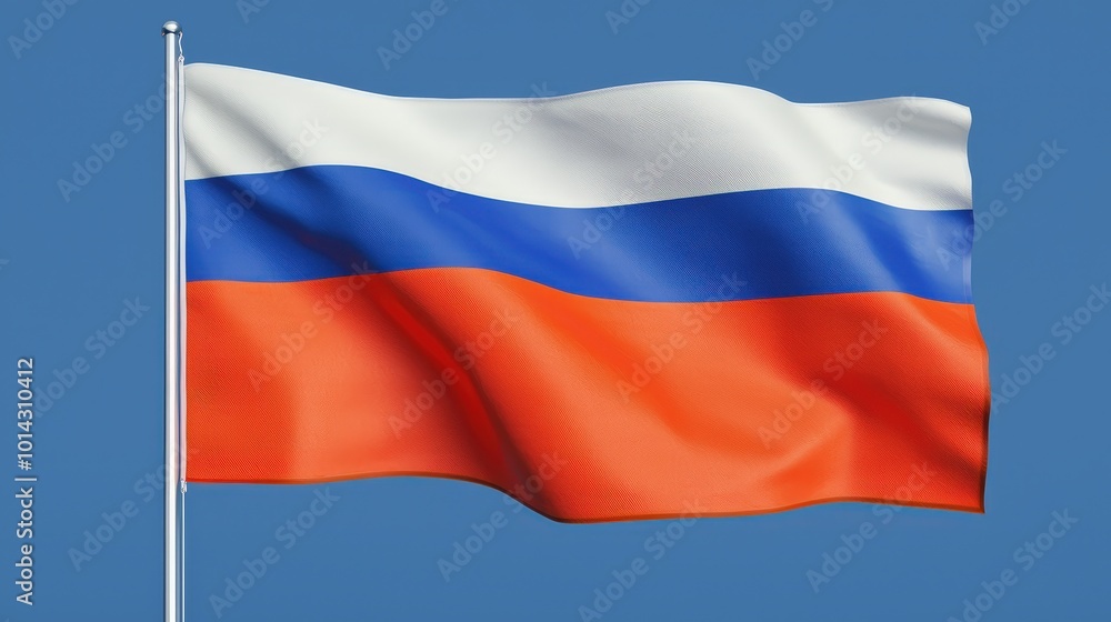 Waving Russian Flag Against Blue Sky National Symbol Patriotic 3D Render High Resoluti Waving Russian Flag Against Blue Sky National Symbol Patriotic 3D Render High Resoluti