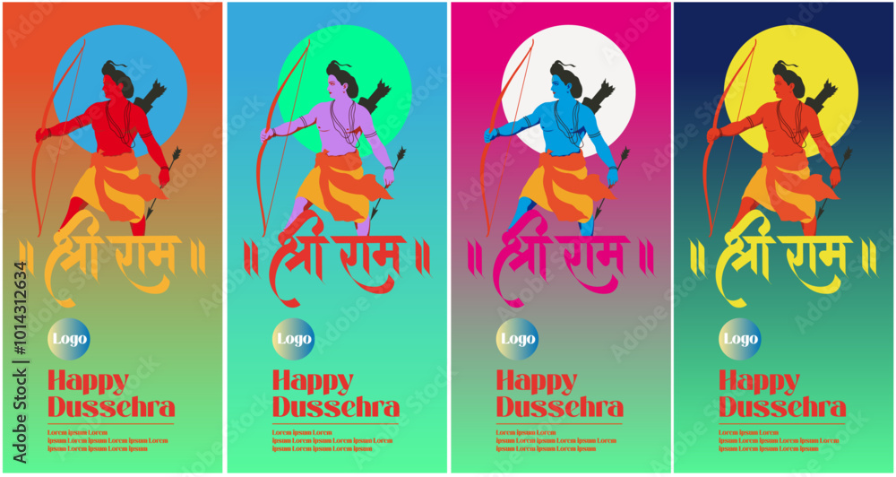 Fototapeta premium Happy Dussehra ,Ram Navami festival of India. ravana of Lord Rama with bow and arrow. vector illustration cloud design